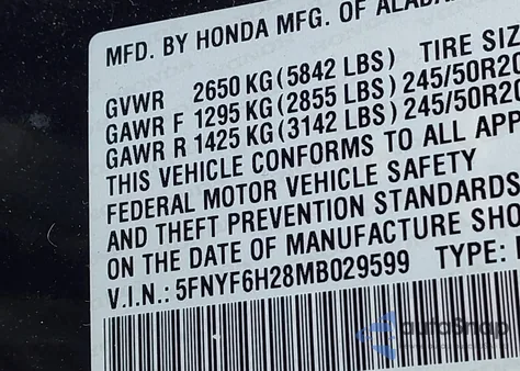 2021 Honda Pilot Awd Special Edition from USA, damaged, VIN 5FNYF6H28MB029599